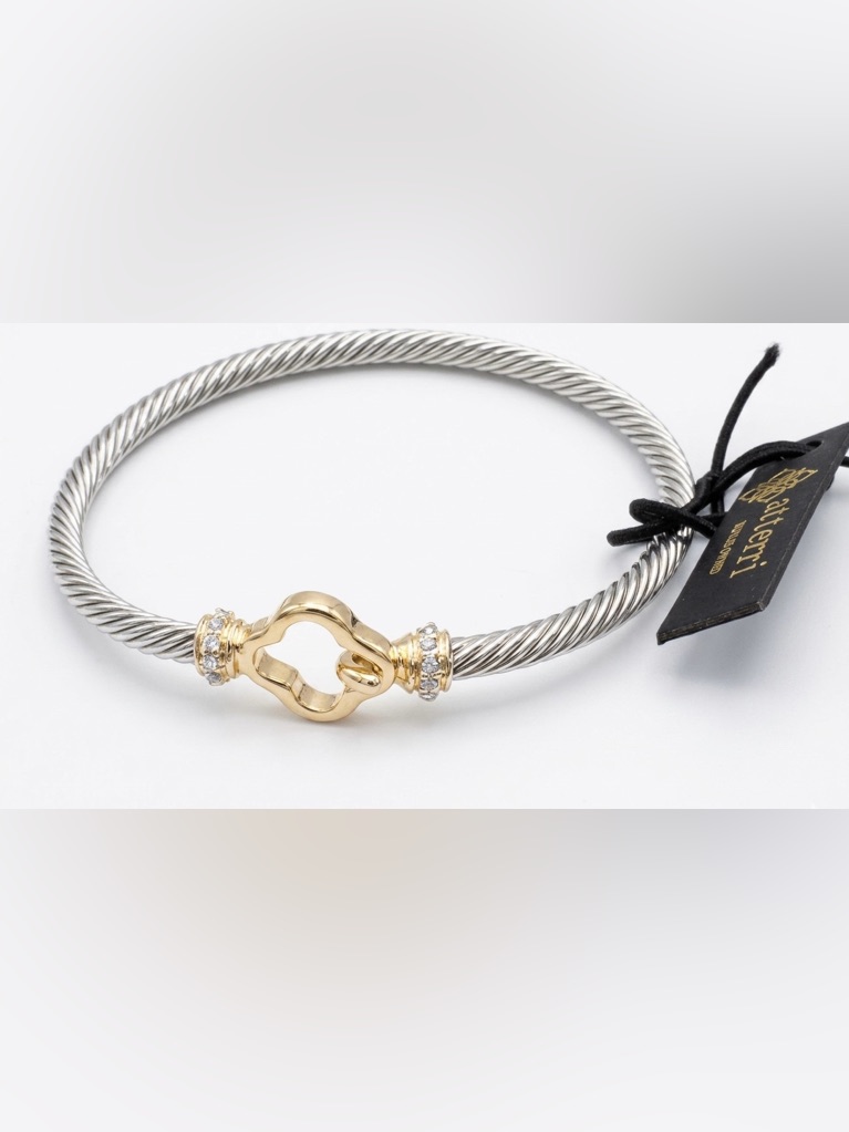 Nwt Atterri Silver Clover Cable Bracelett